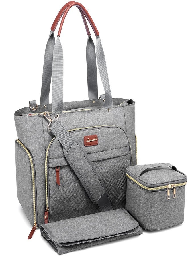 LOVEVOOK Diaper Bag Set, 3-Piece Set with Laptop Pocket, Cooler Bag & Changing Pad, Fits Most Breast Pumps, Grey, 15.7" x 8" x 11", For Mothers, Newborn - 3 Years - Image 1